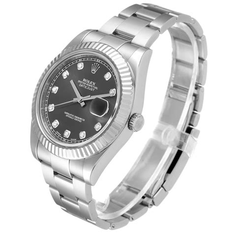 Rolex Datejust Ii 41mm Steel White Gold Diamond Mens Watch 116334