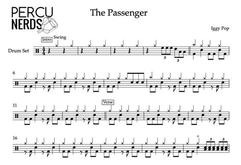 The Passenger Iggy Pop Drum Sheet Music Percunerds Transcriptions