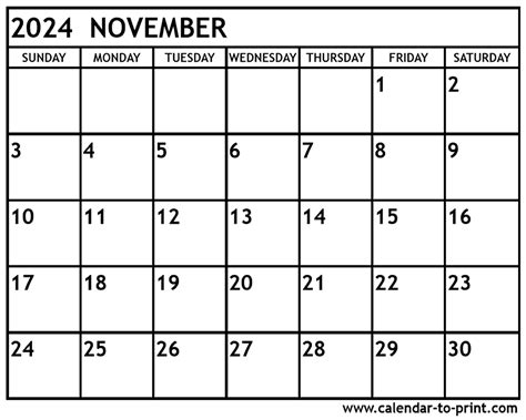 Printable 2024 Calendar By Month November Wanda Joscelin
