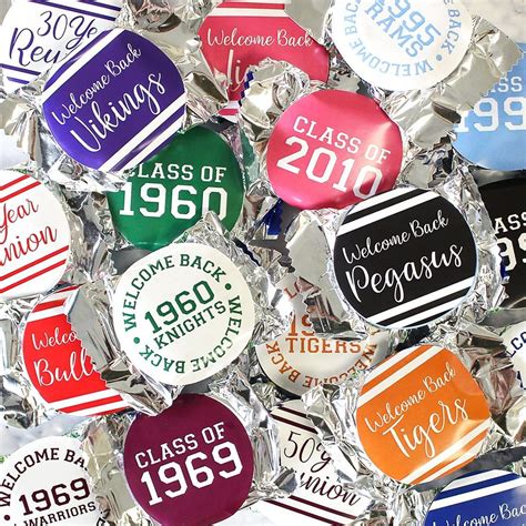 Personalized Class Reunion Party Large Round Labels 40 Ct 12 Color