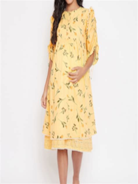 Buy The Kaftan Company Women Yellow Printed A Line Maternity Dress