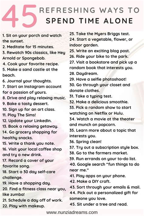45 Things To Do Alone And Feel Refreshed Nunziadreams Things To Do Alone Self Improvement