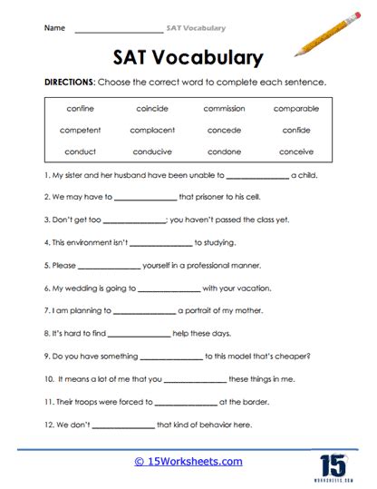 Sat Vocabulary Words Worksheets 15