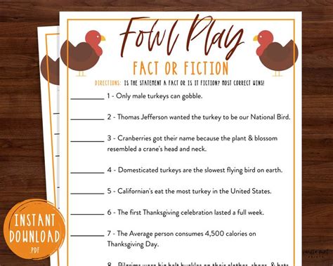 Thanksgiving Trivia Game Fowl Play Turkey Trivia Etsy