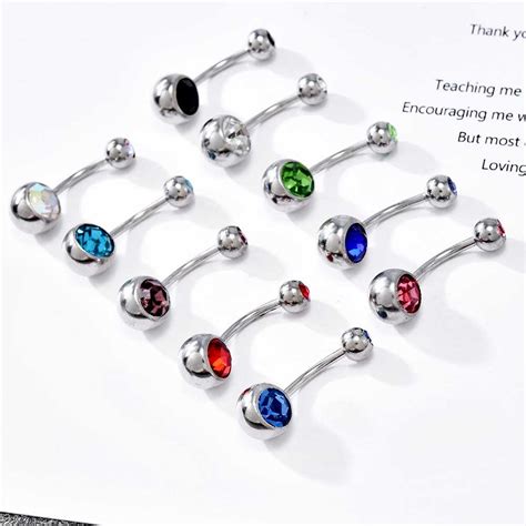 High Quality 10 Pcs Pack Hot Crystal Gem Dangle Ball Button Surgical Steel Barbell Belly Navel