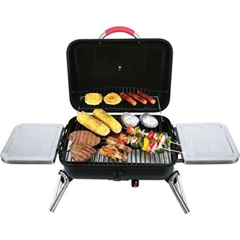 Portable Tabletop Propane Gas Grill With Built In Warming Rack Red