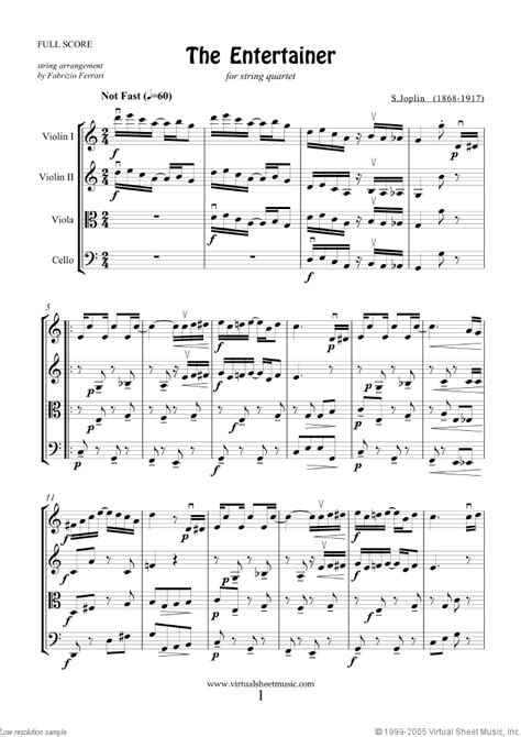 If you need a pdf reader click here. Joplin - The Entertainer sheet music for string quartet PDF