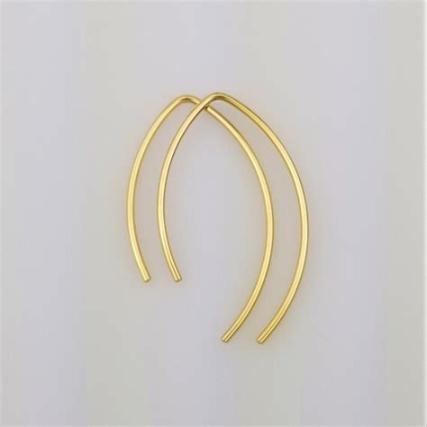 Thin Solid Gold Open Hoop Threader Earrings K K K Etsy