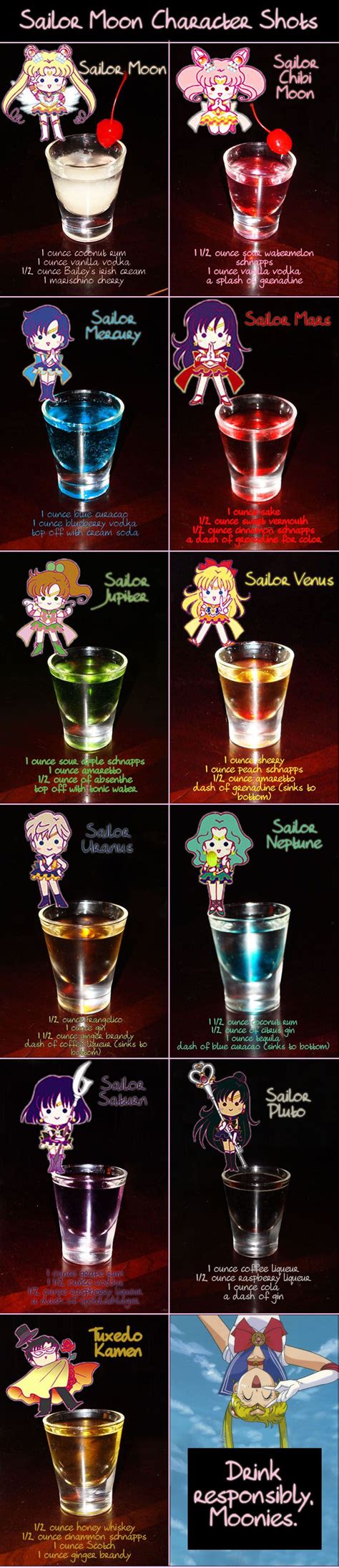 Sailor Moon Character Shots Themed Drinks Alcoholic Drinks Drinks