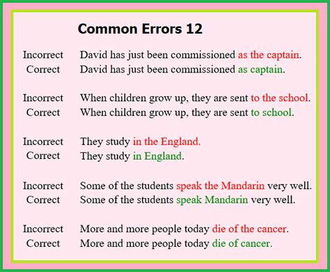 Common Errors Common Grammar Mistakes English Phrases Grammar Mistakes