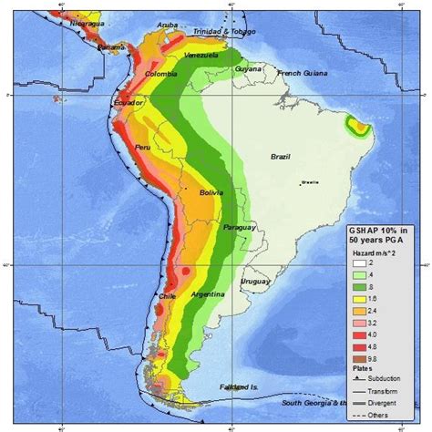 Mapa De Amenaza Sísmica En Sudamérica Us Geological Survey