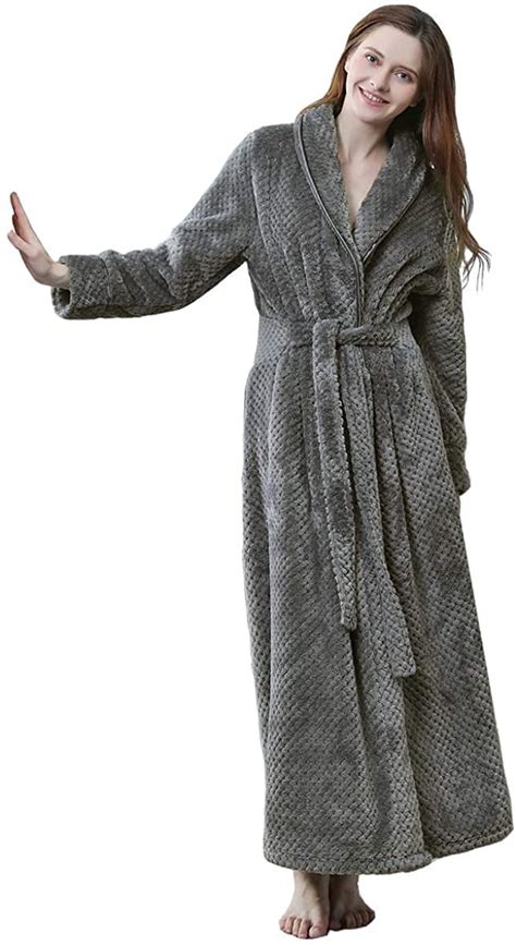 Womens Long Robe Soft Fleece Fluffy Plush Bathrobe Ladieswinterwarm Sleepwear Pajamas Housecoat