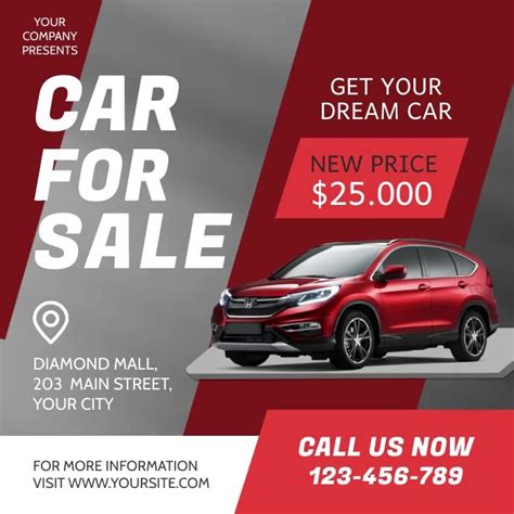 Red And Grey Car For Sale Ad Square Video Template Postermywall