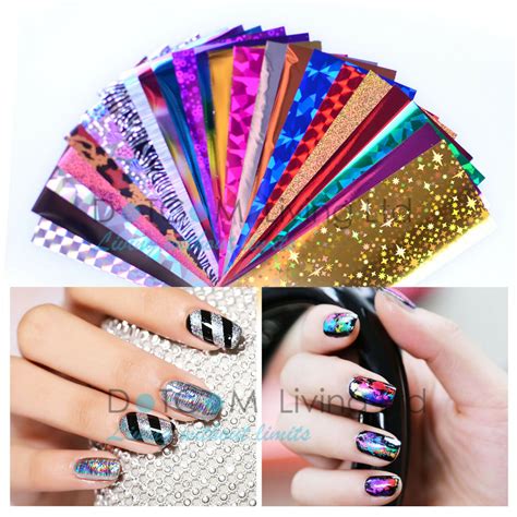 Nail Foils Nail Art Transfer Foil Glue Wraps Mixed Decal Stickers 50pcs