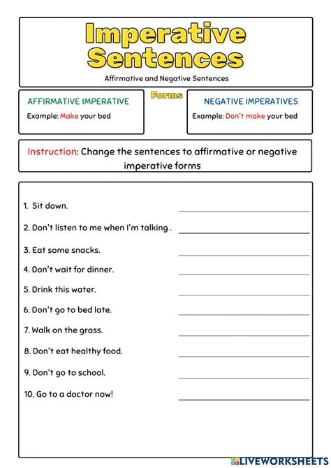 Imperative Sentences Affirmative And Negative Imperatives Worksheet