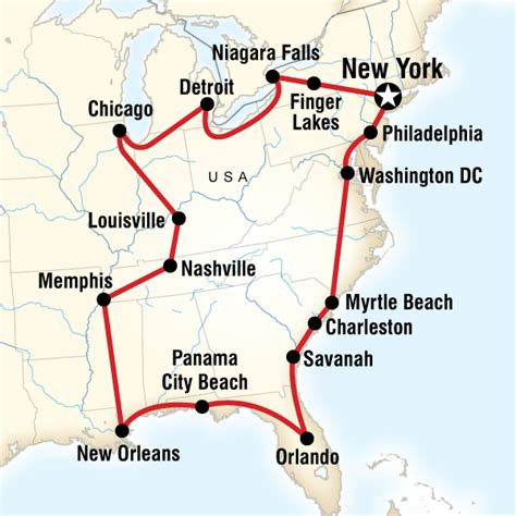 Map Of The Route For Usa East Coast Road Trip Encompassed East Coast