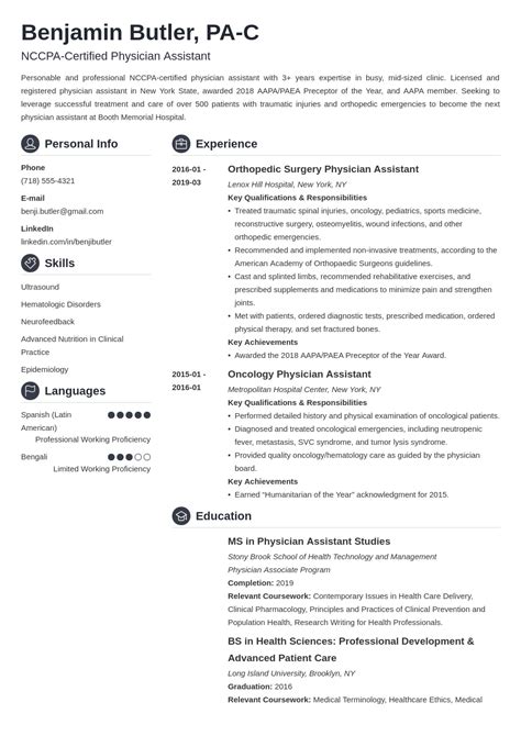 Physician Assistant Resume Examples And Templates For Pa