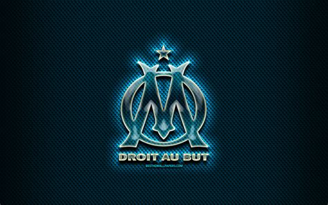 Download Wallpapers Olympique Marseille Fc Glass Logo Blue Rhombic