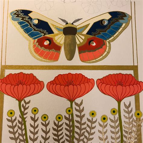 Mary Omalley Art Emperor Moth In Progress Abstract Flower Art