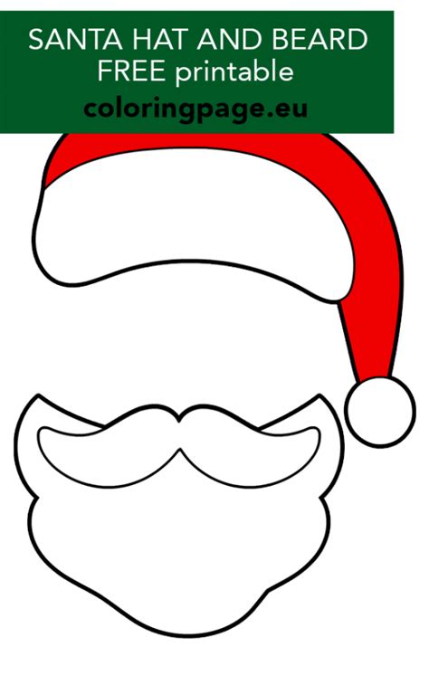 Santa Claus Hat And Beard Printable Coloring Page