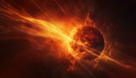 Exploding Sphere Of Fire Orbits Glowing Nebula In Futuristic Galaxy