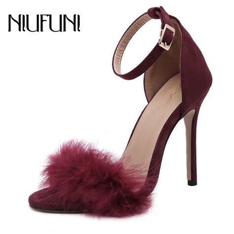 Niufuni Summer Fashion Women Retro Plush Sandals Feather High Heels