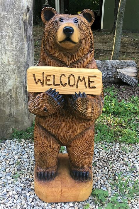 Brown And Black Bears Bear Carving Bear Carving Wood Chainsaw