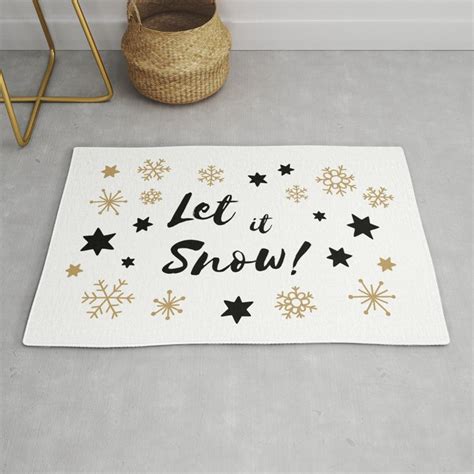 Let It Snow Calligraphy Christmas Stars And Snowflakes Rug By Pela