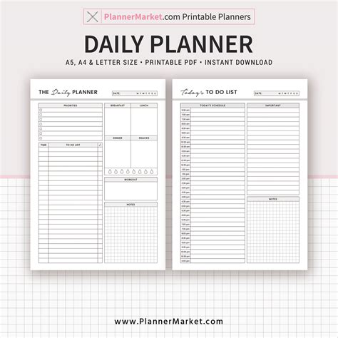 Daily Planner To Do List A4 Letter Sizes Planner Printable Monthly