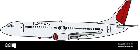 The Vectorized Hand Drawing Of A Red And White Jet Airliner Stock