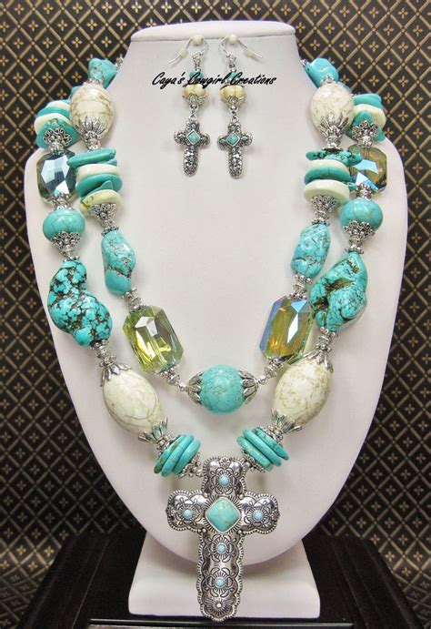 Western Cowgirl Necklace Set Chunky Statement Howlite Turquoise