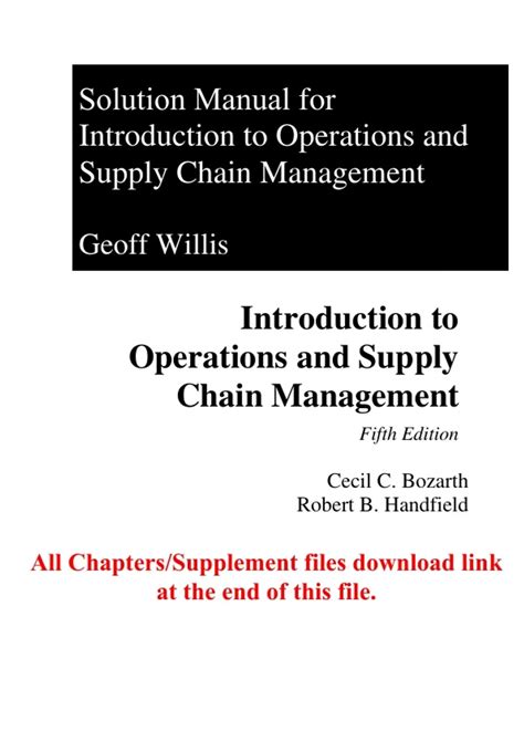 Solutions Manual For Introduction To Operations And Supply Chain