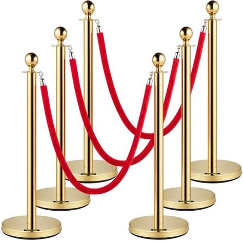 Vevor Velvet Ropes And Posts Ft Red Rope Stainless Steel Gold Stanchion With Ball Top Pcs