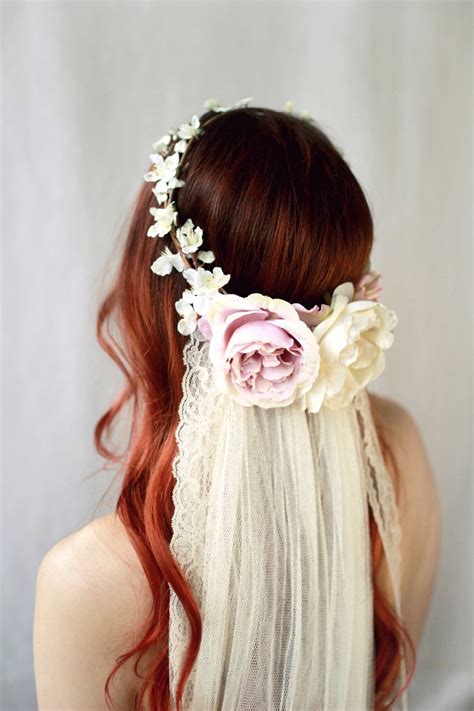 Blush Pink Flower Crown Flower Crown Veil Bridal Hair Etsy Flower