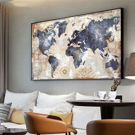 Vintage World Map Canvas Painting Printing Poster Wall Pictures For