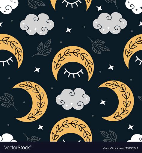 Celestial Seamless Pattern With Moon In Night Vector Image