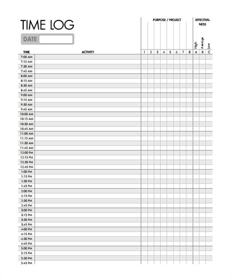 Free 10 Time Log Templates In Pdf Ms Word