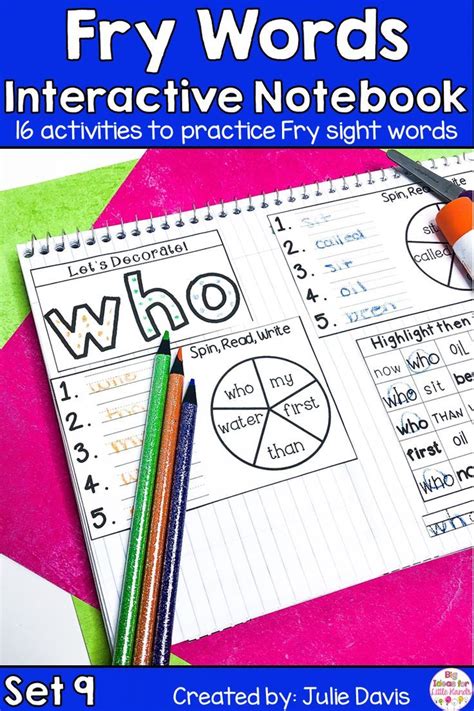 Sight Word First 100 Set 1 Interactive Notebooks Set 9 Sight Words