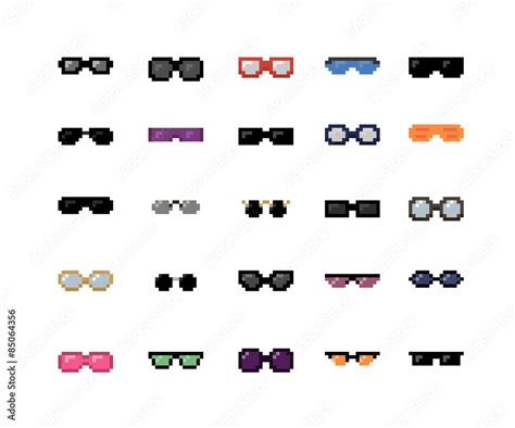 Set Of Glasses And Sunglasses 16x16 Pixel Art Vector Isolated On