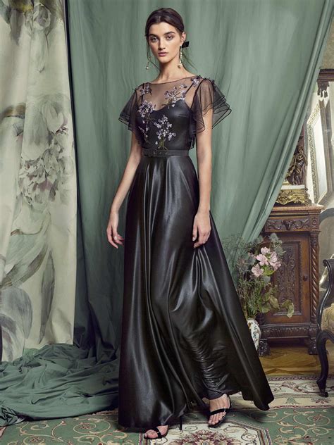 sheath evening dress with butterfly sleeves and belt