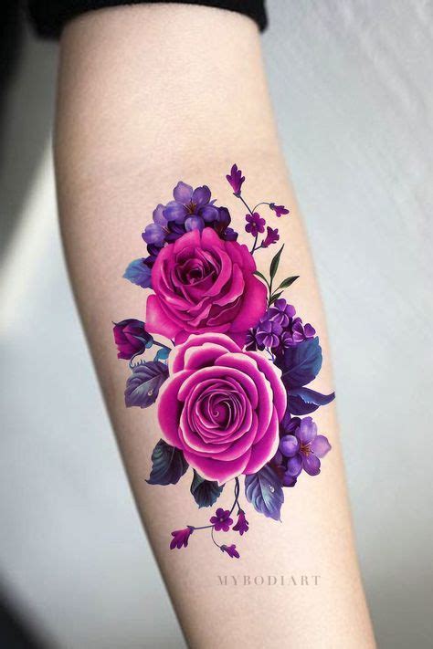 A blend of flowers with quotes creates such a magnificent outlook. Lavender Magenta Flower Temporary Tattoo | Purple tattoos ...