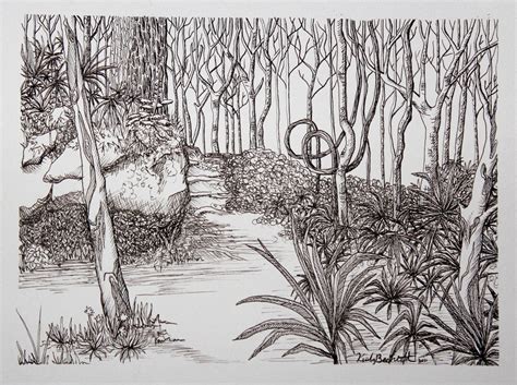Items Similar To Original Drawing Forest Path Ink On Paper 9x12 On Etsy
