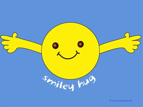 Smiley Hug On Blue Free Wallpaper