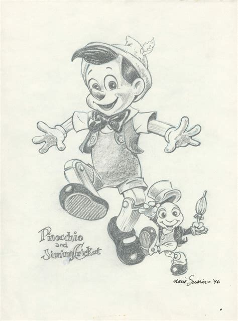 Pinocchio And Jiminy Cricket Sketch By Marie Severin Panel Gallery