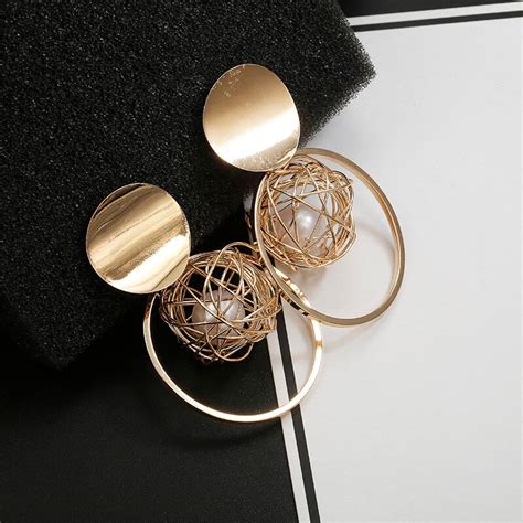 Golden Statement Earrings 2018 Ball Geometric Earrings For Women Round