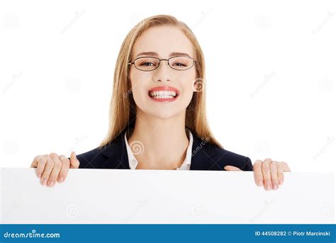 Business Woman Showing Blank Signboard Stock Photo Image Of Adult