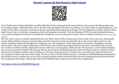 Should Condoms Be Distributed In High Schools