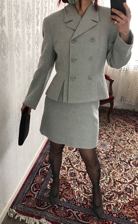 Vintage Cold Grey Wool Blend Double Breasted Mini Skirt Suit Etsy