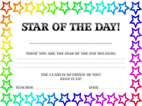 Star Of The Day Certificate