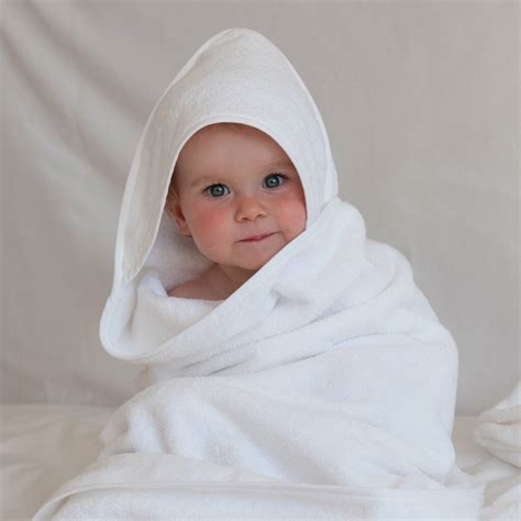 Baby Hooded Large Towel White Organic Cotton Velour By The Fine Cotton
